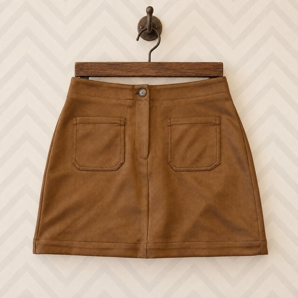 Loft Faux Suede Patch Pocket Mini Skirt Brown 10P NWOT